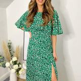 Vestido midi com estampado abstrato verde