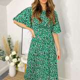 Vestido midi com estampado abstrato verde