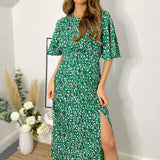 Vestido midi com estampado abstrato verde