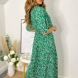 Vestido midi com estampado abstrato verde