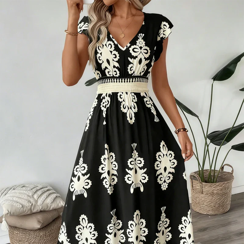Candida - Vestido maxi barroco com decote em V